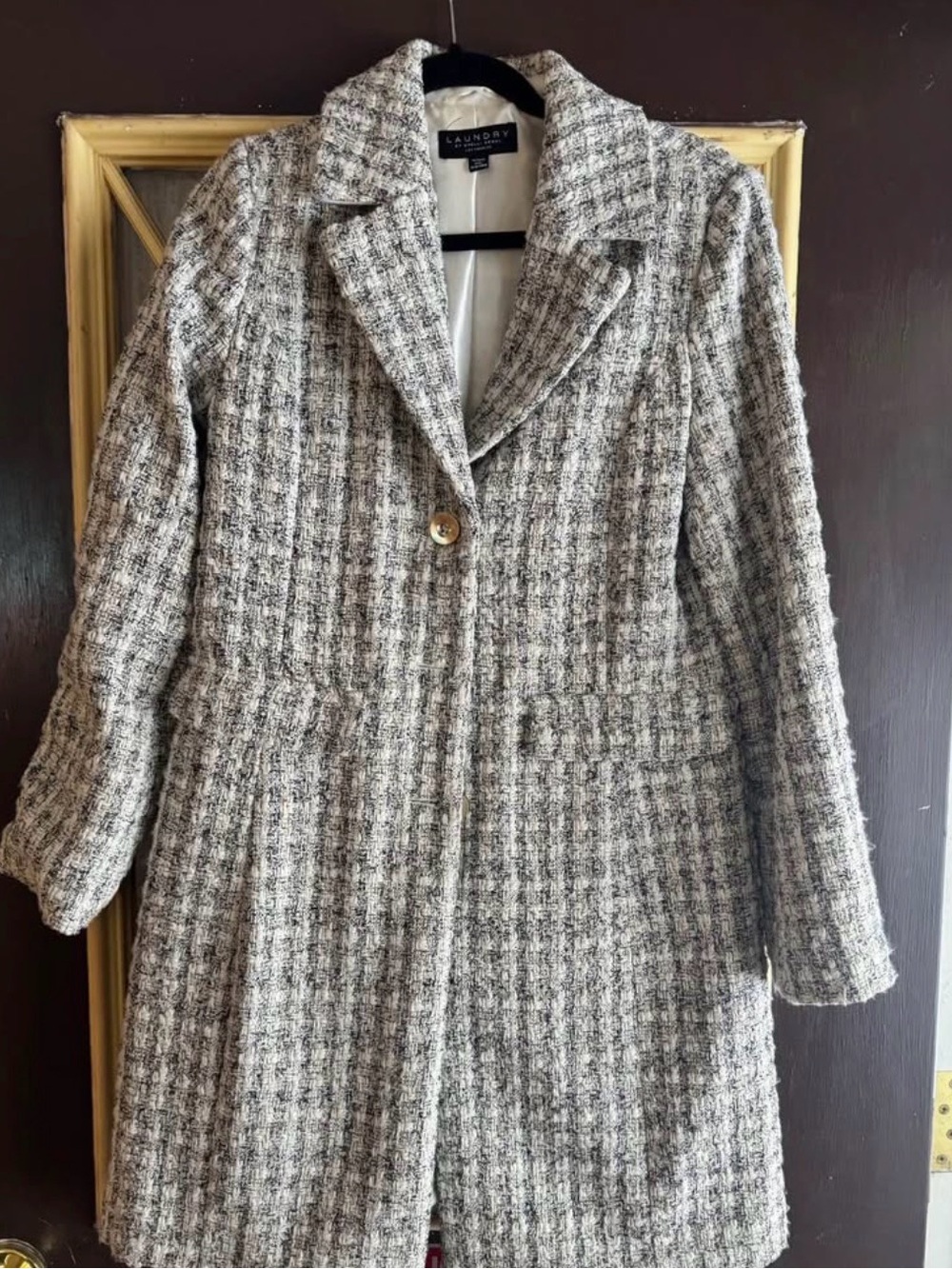 Laundry by Shelli Segal Gray Tweed Single-Button Pea Coat